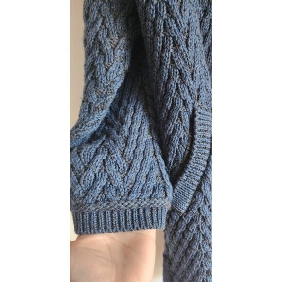 Aran Crafts Ireland Merino Wool Cable Knit Cardigan Sweater Blue Sz L - Picture 4 of 5